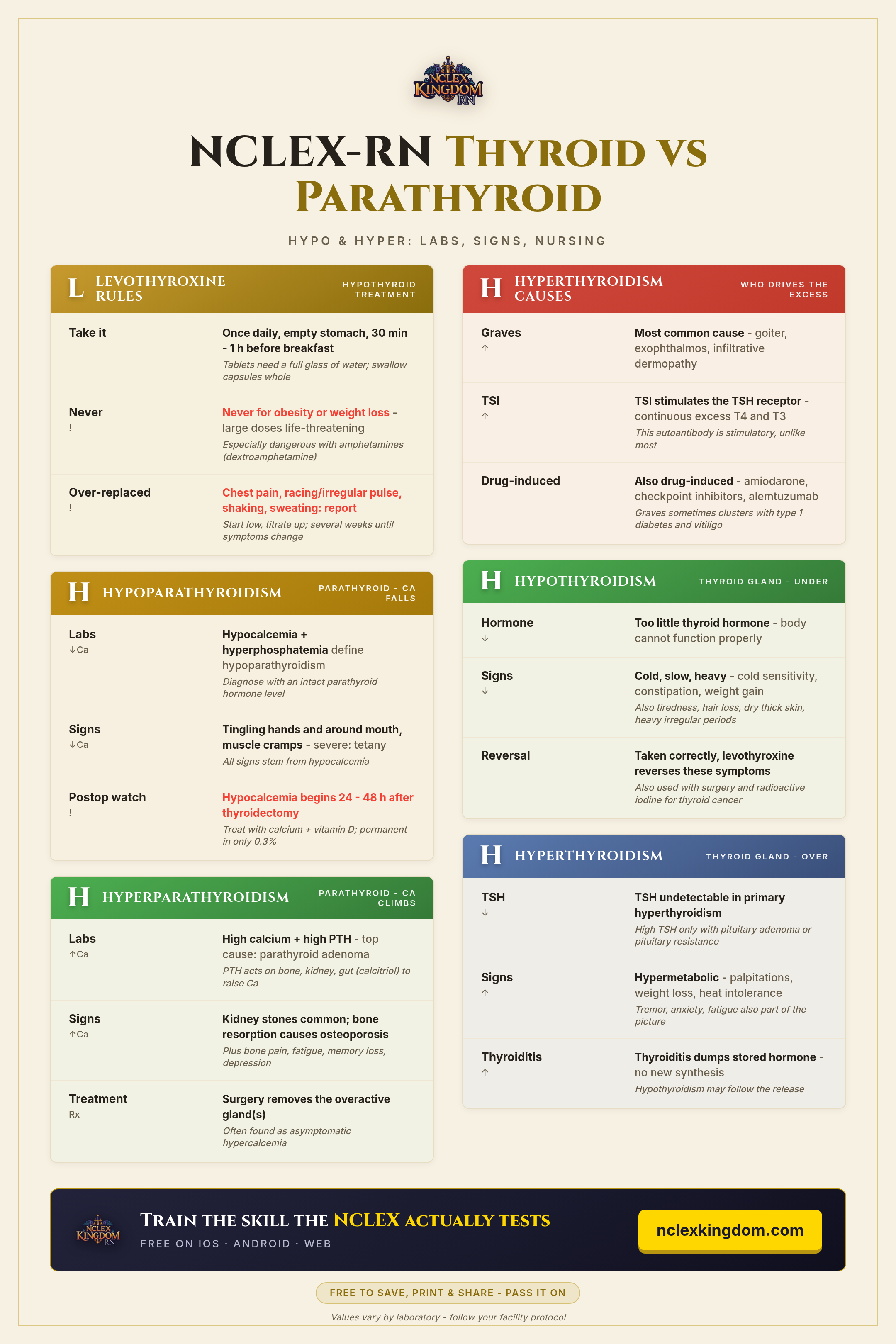 Thyroid vs Parathyroid cheat sheet