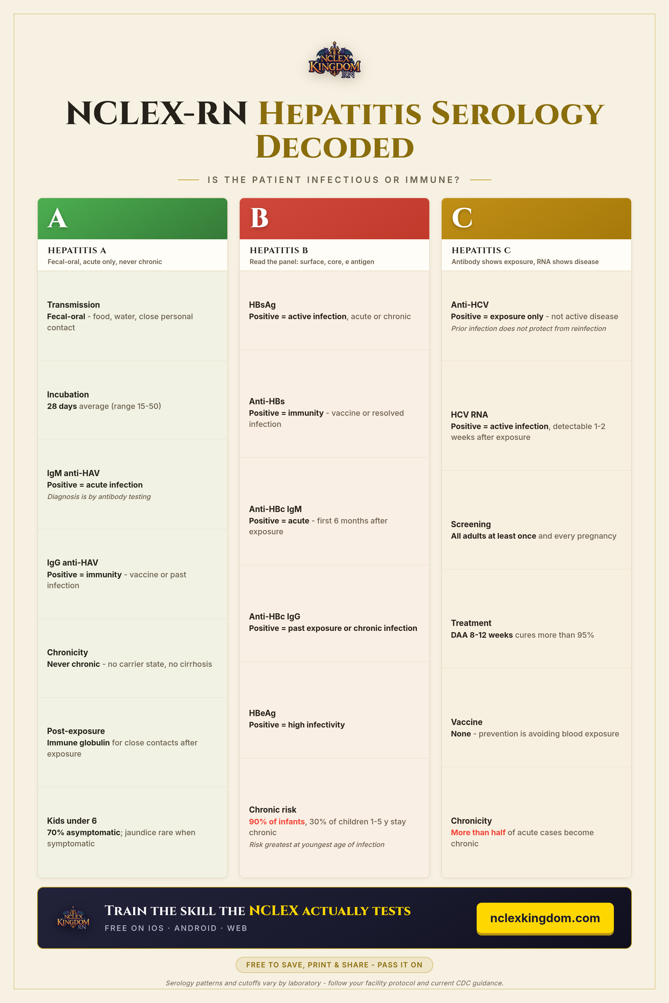 NCLEX-RN Hepatitis Serology Decoded Cheat Sheet (Free Printable)
